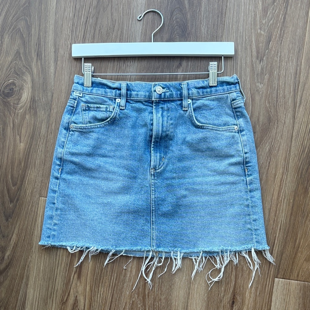 Citizens Of Humanity Light Blue Frayed Mini Skirt